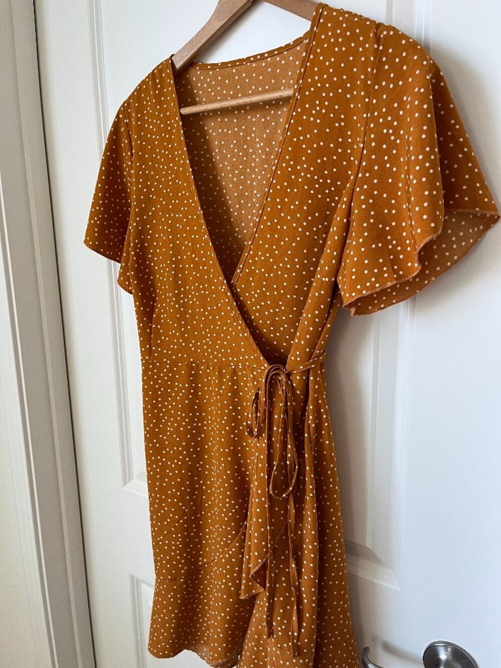 Polka-Dot Mustard Yellow Wrap Dress